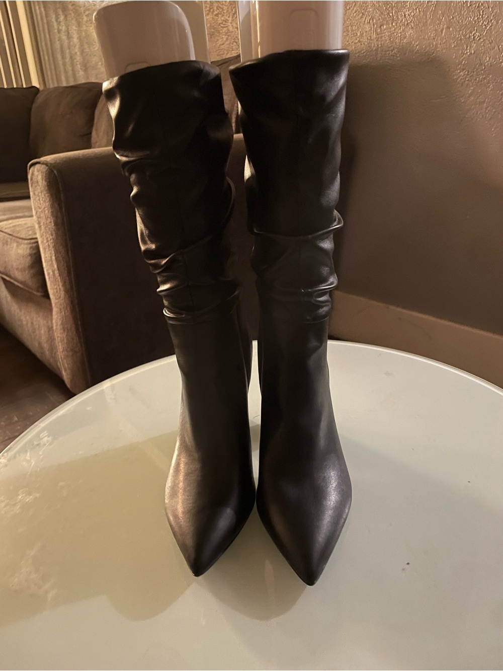 Marc Fisher Black Pointed-Toe Slouch Mid-Calf Boots